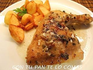 Pollo al horno con vino blanco