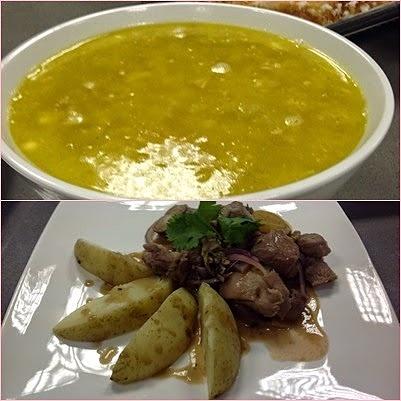 Sopa de picadillo con cordero salsa de turrón dátiles y orejones