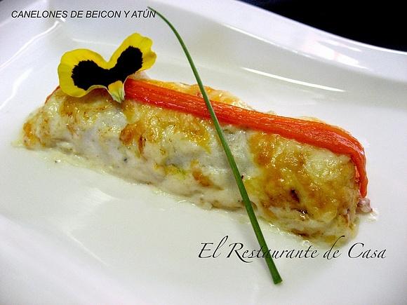 Canelones de beicon y atún