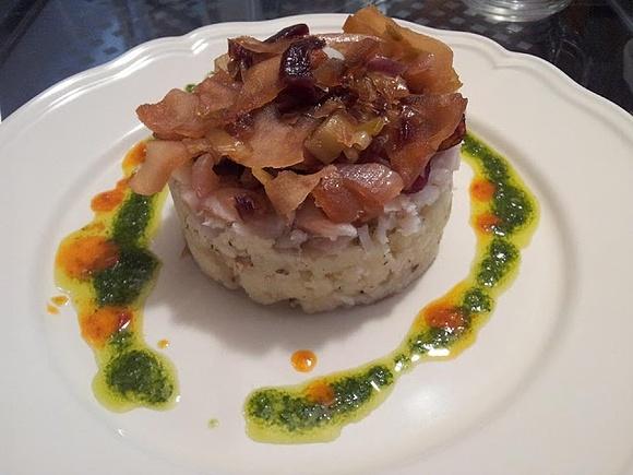 Bacalao con cebollas caramelizadas