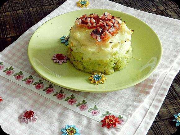 Pastelito de repollo y puré de patata gratinado
