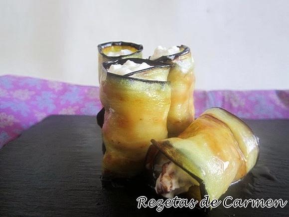 Rollitos de berenjenas con queso y nueces