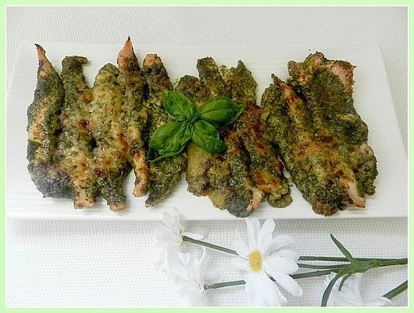 Solomillos de pollo en costra de pesto