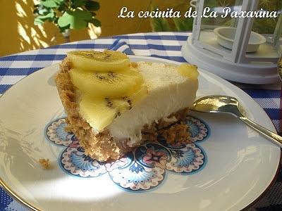 Tarta de queso naranja y kiwi sin horno