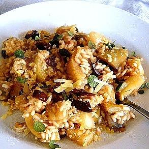 Risotto de berenjenas blancas y aceitunas negras
