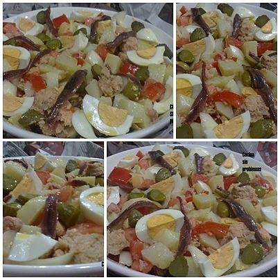 Ensalada de patata con vinagreta de anchoas y pepinillos