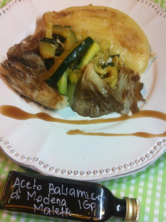 Calabacín en bastones con setas y Provolone
