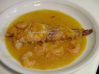 Rape con gambas al vapor