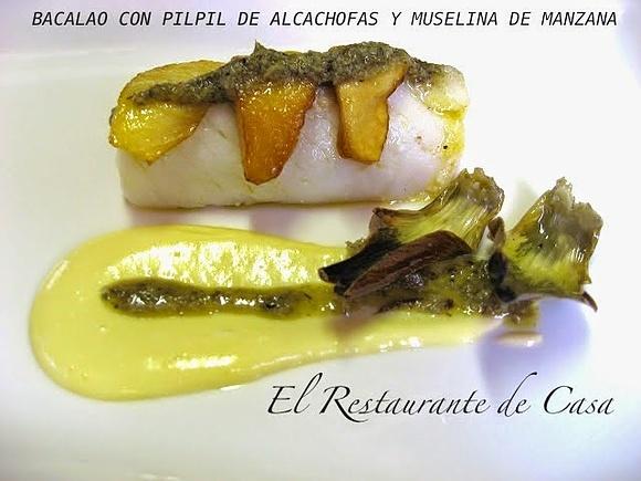 Bacalao con pilpil de alcachofas y muselina de manzana