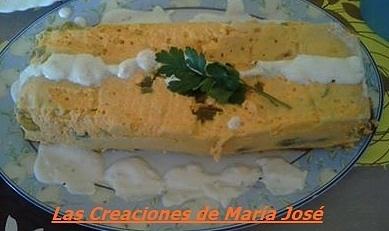 Pastel de zanahoria y judías verdes con salsa de roquefort