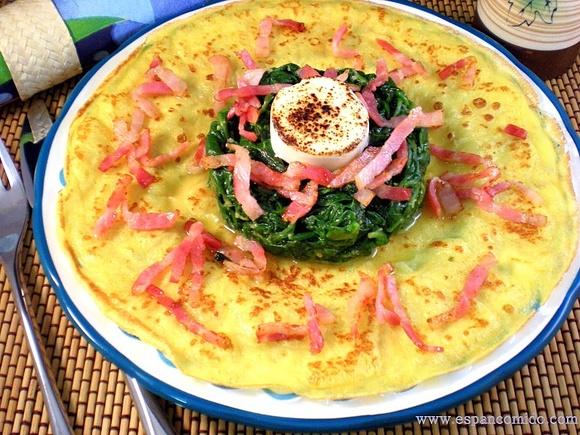 Espinacas salteadas con bacón y queso de cabra