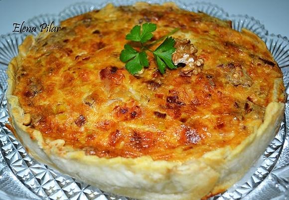 Quiche de beicon, nueces y puerro