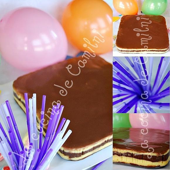 Tarta de flan con chocolate y galletas
