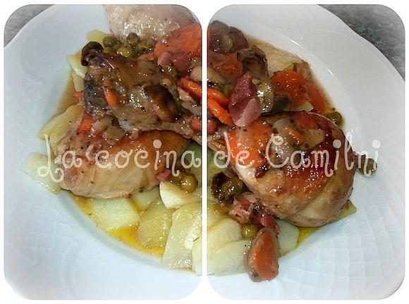 Jamoncitos de pollo con jamón y champiñones