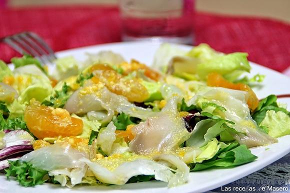 Ensalada de bacalao ahumado y mandarina
