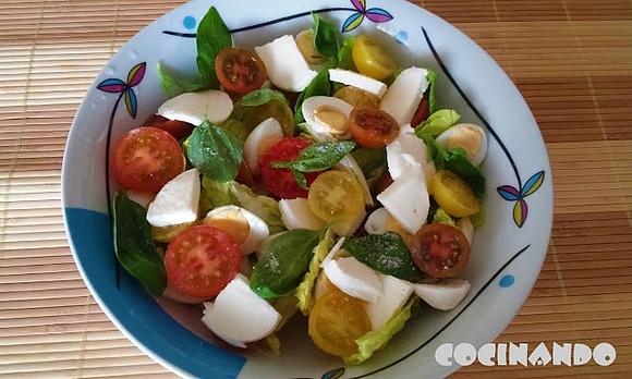 Ensalada de tomates cherry y mozzarella