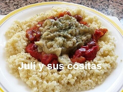 Mijo con berenjena y pimiento asado