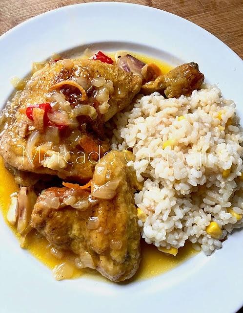 Guiso de pollo con salsa agridulce de mandarinas