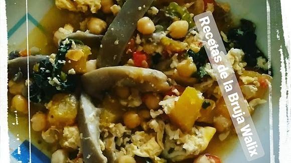 Guiso de garbanzos y verduras con setas
