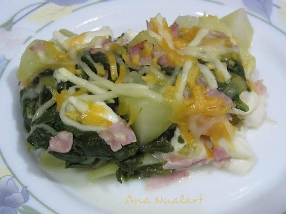 Pastel de acelgas, patatas y jamón cocido