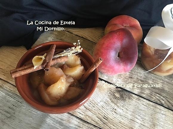 Compota de paraguayas a la canela, sin azúcar y en microondas