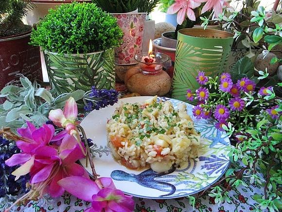 Arroz con sepia... y merienda refrescante.