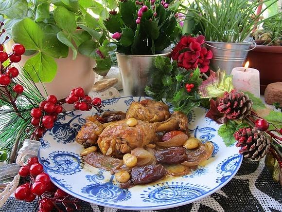 Pollo campero con dátiles, almendras y vino dorado de Gandesa