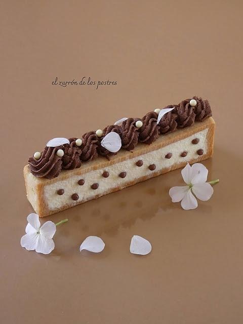 Tarta rectangular con crema de limón y cacao