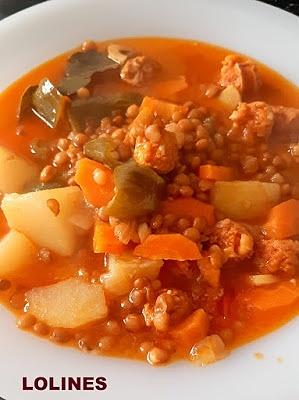 Lentejas con chistorra y cúrcuma