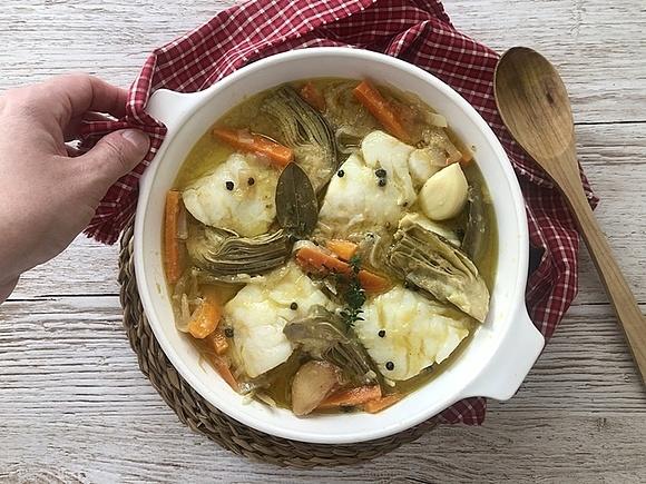 Escabeche de bacalao con verduras