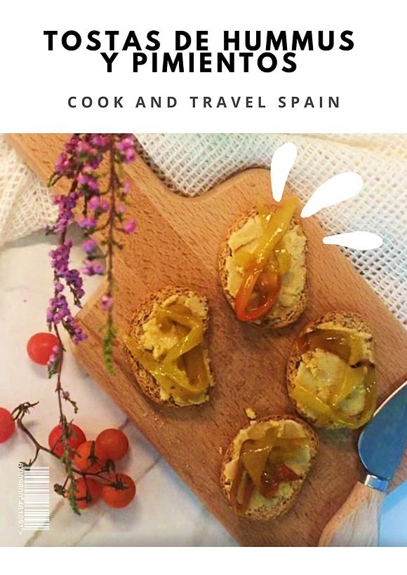Tostas de hummus y pimientos asados