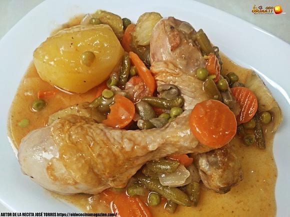 Muslitos de pollo estofados con verduras