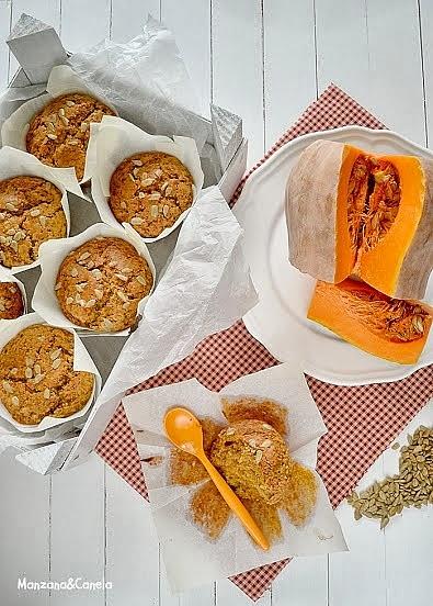 Muffins de calabaza y pipas de girasol con manzana y canela