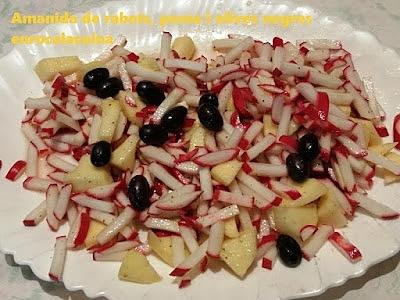 Ensalada de rábanos, manzana y aceitunas negras