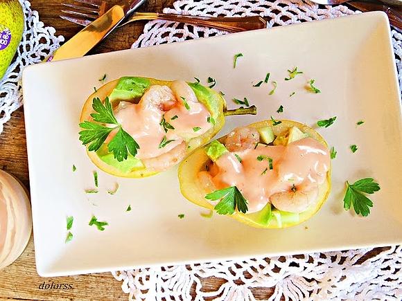 Cóctel de pera y gambas
