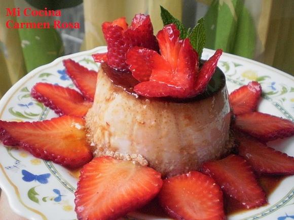 Flan de fresas sin huevo