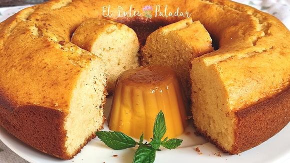 Bizcocho con flan de vasitos