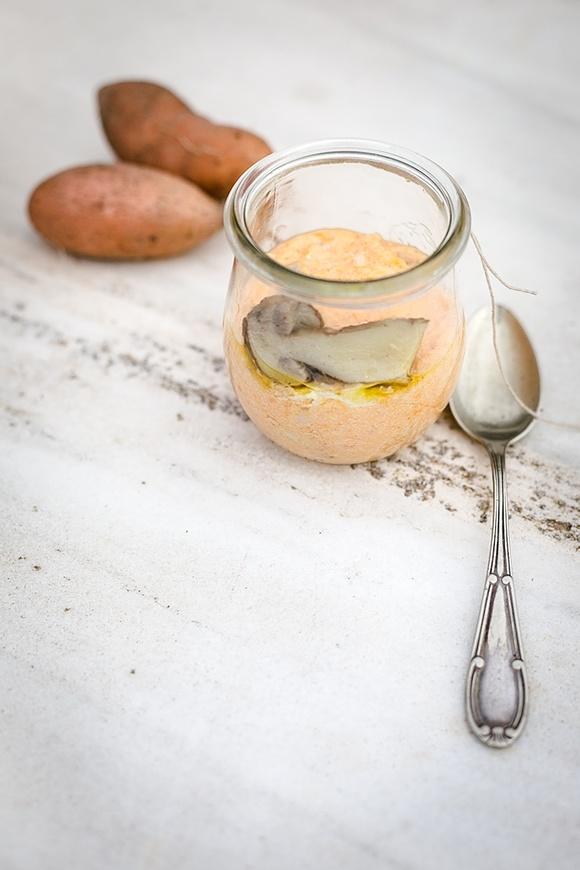 Purée de moniato, formatge i ceps, la tardor a taula