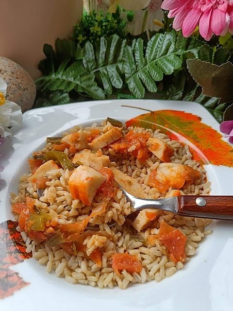 Salteado de falsa langosta con arroz integral