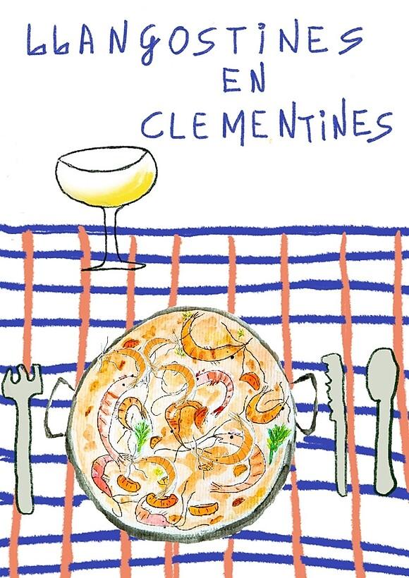 Langostinos con clementinas