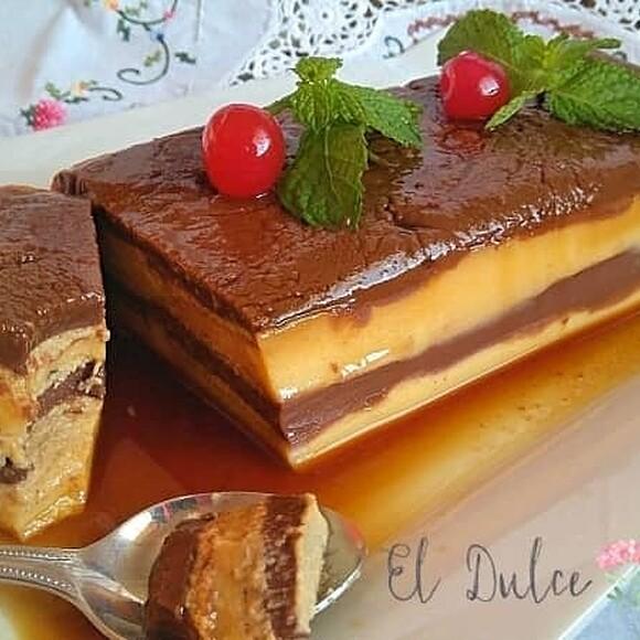 Tarta de flan de chocolate y galletas