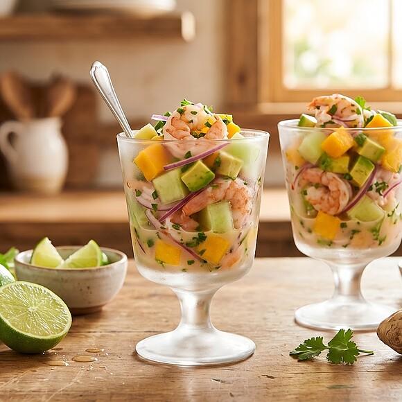 Ceviche tropical de gambas con toque de jengibre