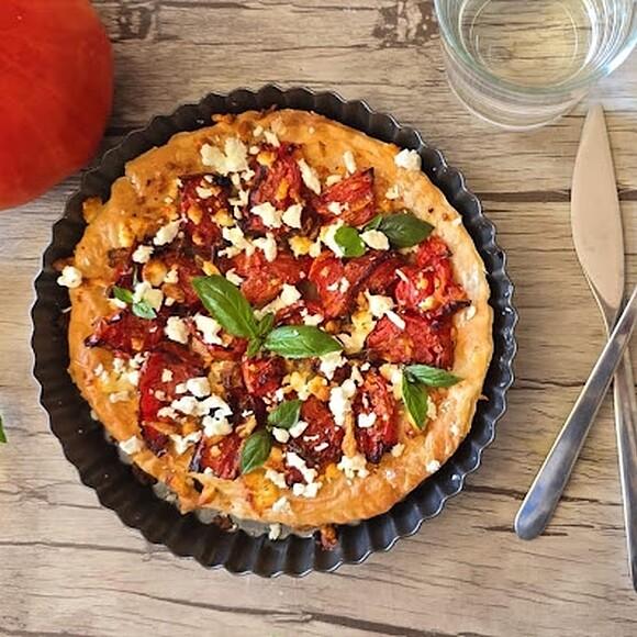 Tarta de tomate huevo de toro exprés en airfryer para una porción