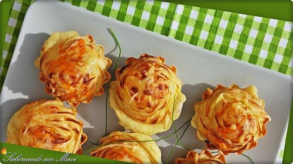 Canastitas con champiñones al ajillo y puré de patata