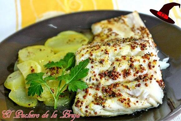 Bacalao al horno con salsa de mostaza y miel