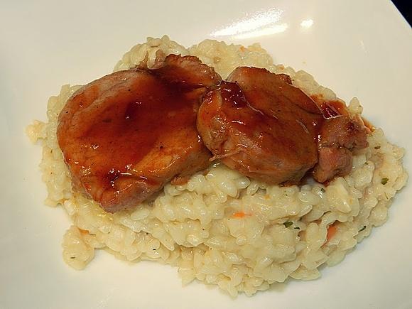 Risotto con solomillo a la barbacoa y miel