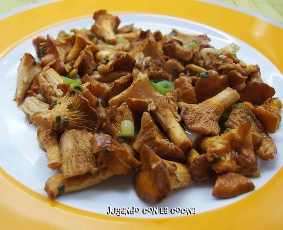 Salteado de rossinyols con ajos tiernos y cebollino
