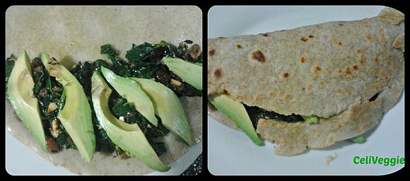 Crepe de espinacas, pasas y aguacate